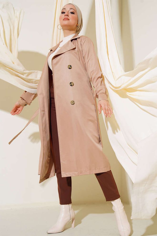 Bigdart Double Breasted Hijab Trench Coat Mink Wholesale Clothing Casual