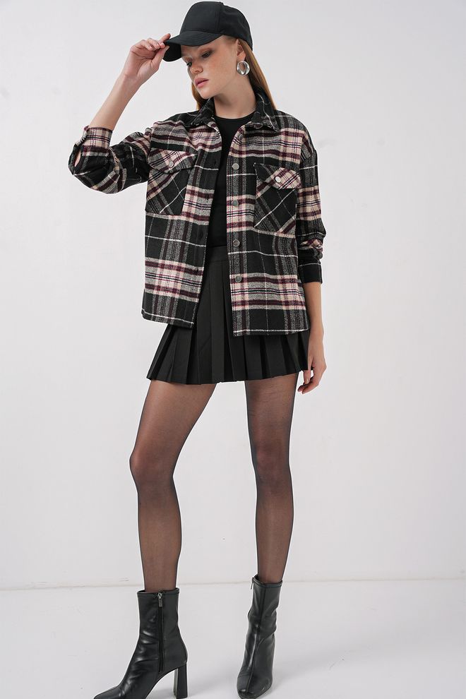 Bigdart قميص منقوش بجيب مزدوج D. أسود ملابس بالجملة عيد ميلاد