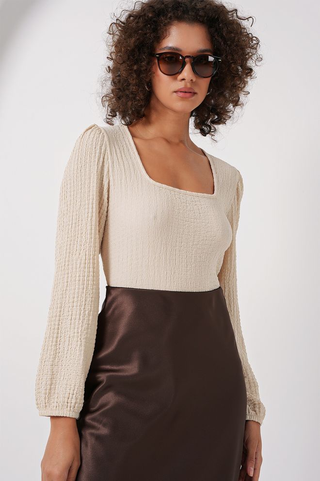 Bigdart Blouse Met Lange Mouwen Crème Groothandel Kleding Elegant