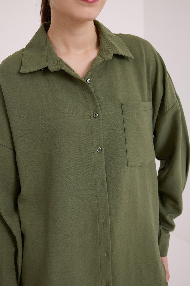 Bigdart Oversize Lanena Srajca Z Enim Žepom Kaki Oblačila na debelo Formalno