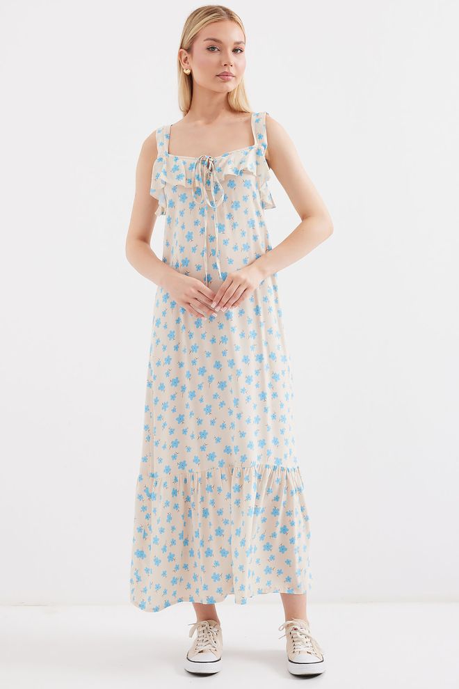 Bigdart Vzorované Viskózové Šaty Na Ramienka Modré Veľkoobchod s oblečením Neformálny