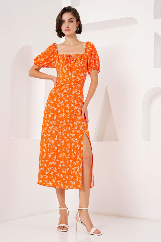Bigdart Robe Fendue Détaillée Orange Vêtements en gros Décontracté