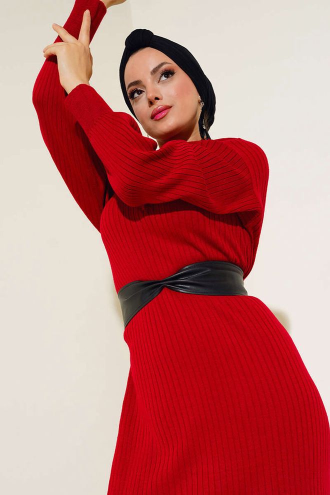 Bigdart Langes Hijab Strickkleid – Rot Großhandelskleidung Acryl