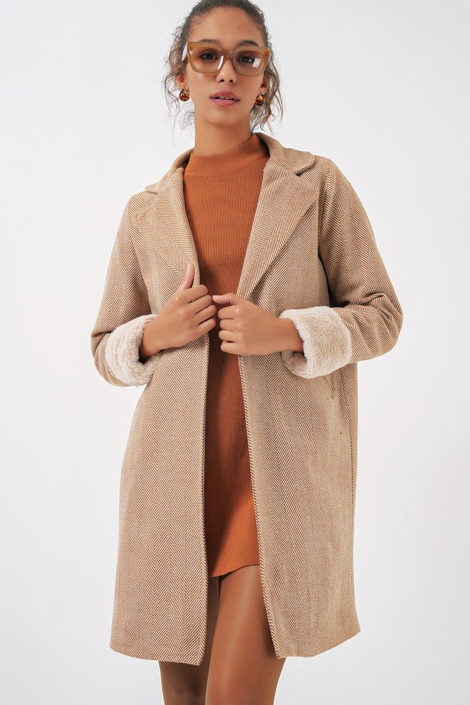 Bigdart Manteau À Coutures À Chevrons Camel Vêtements en gros Décontracté