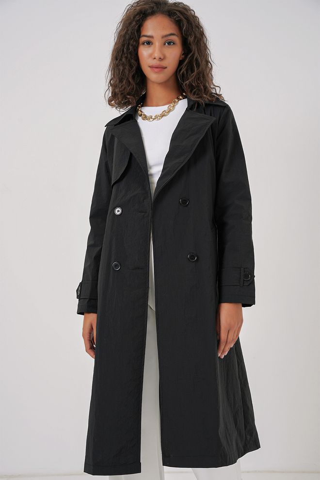 Bigdart Trench Cu Guler Dublu Negru Îmbrăcăminte cu ridicata Casual
