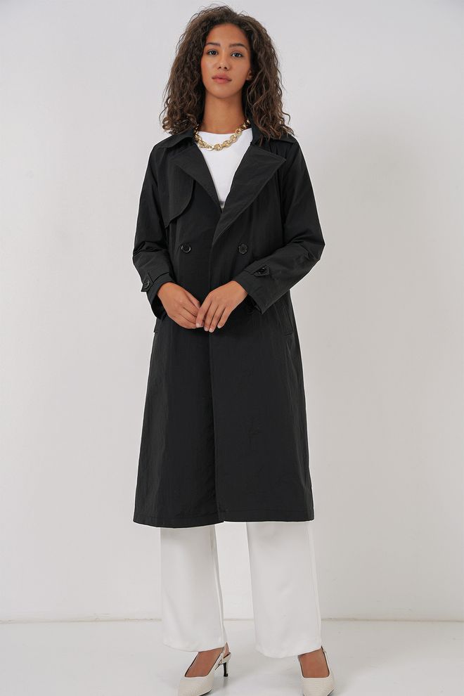 Bigdart Καμπαρντίνα Με Διπλό Γιακά Μαύρο Χονδρικό εμπόριο ενδυμάτων Πολυαμίδιο