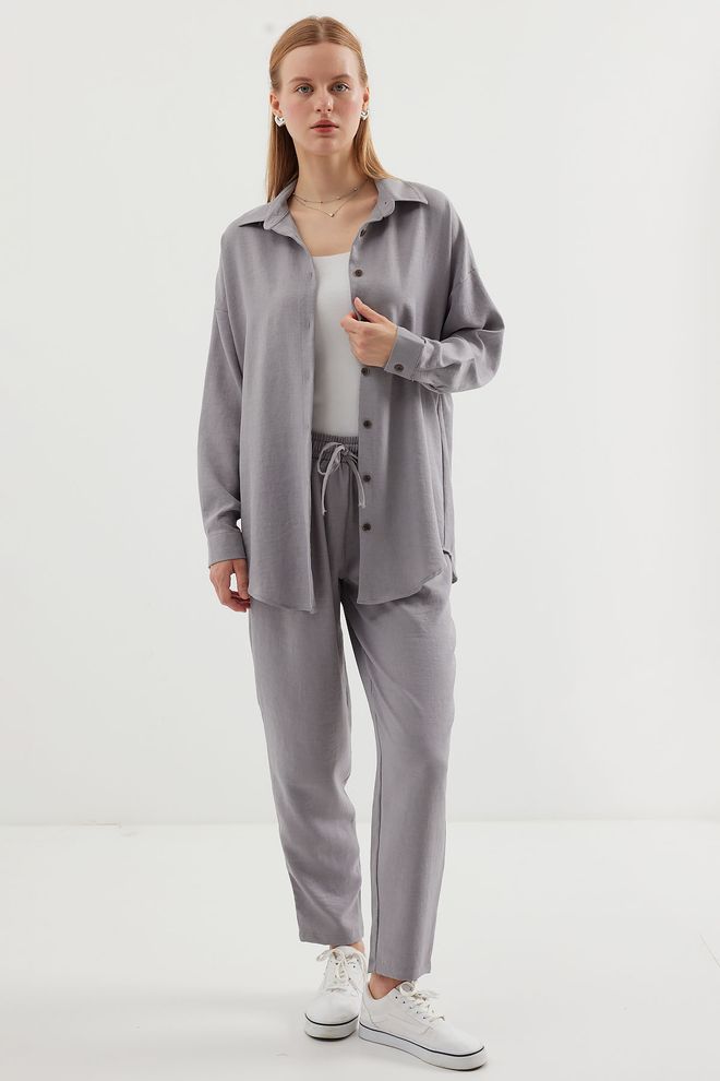 Bigdart Linen Two Piece Suit Gray Wholesale Clothing Fall