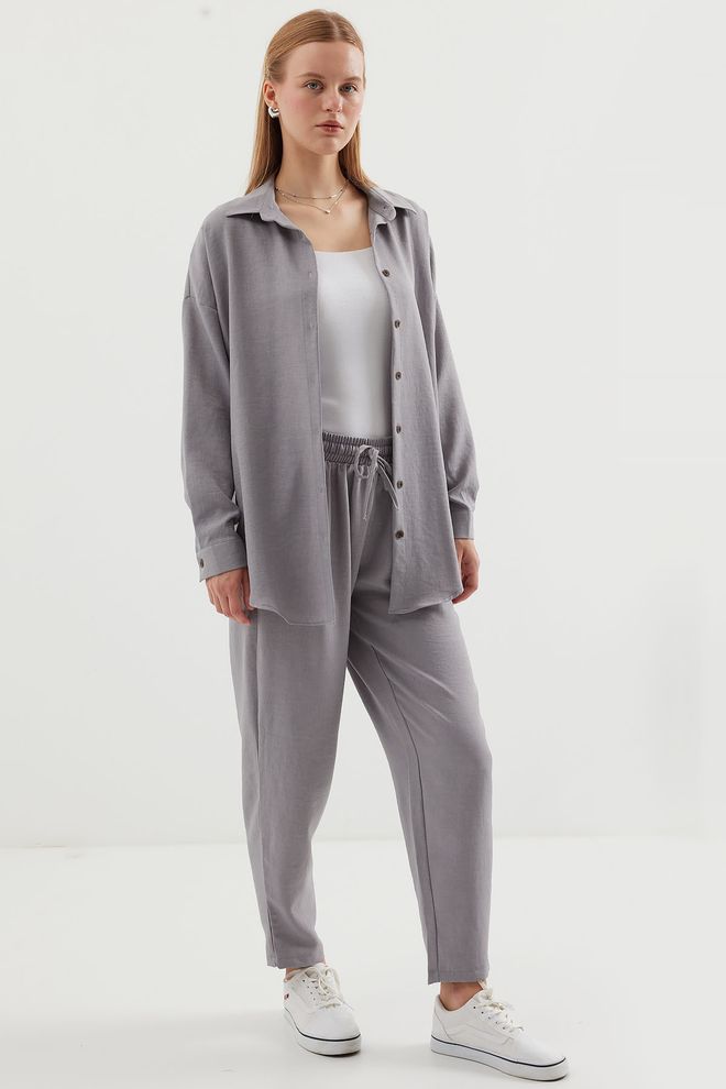 Bigdart Linen Two Piece Suit Gray Wholesale Clothing Viscose