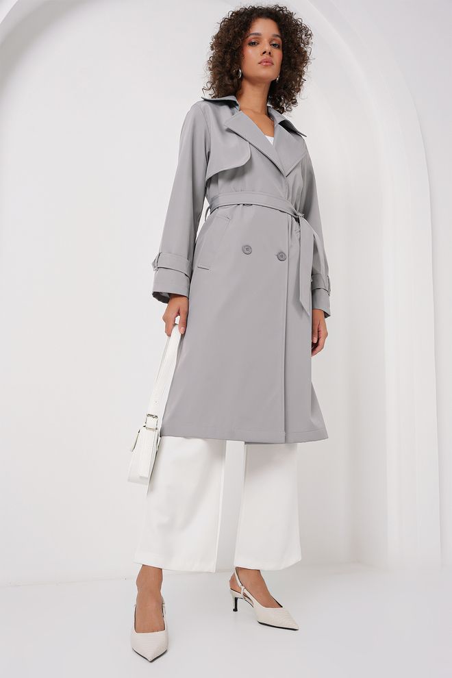 Bigdart Double Breasted Trench Coat Grey Wholesale Clothing Polyester
