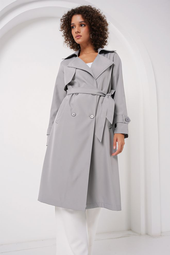 Bigdart Double Breasted Trench Coat Grey Wholesale Clothing 2