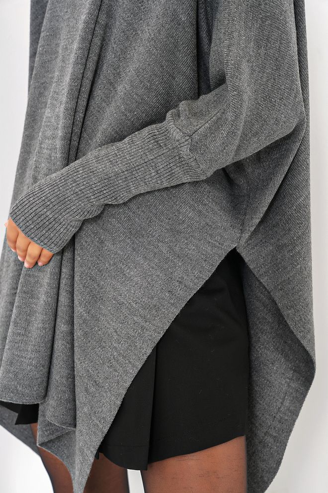 Bigdart Pončo Pulover Z Razporkom – Siv Oblačila na debelo 4