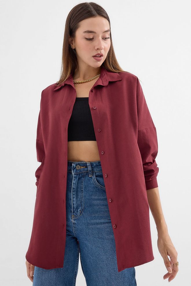 Bigdart Übergroßes Langes Basic Shirt Pflaume Großhandelskleidung Lässig