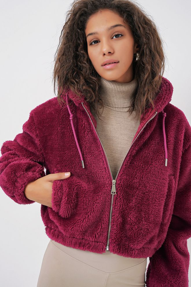 Bigdart Veste Courte À Capuche En Peluche Prune Vêtements en gros Décontracté