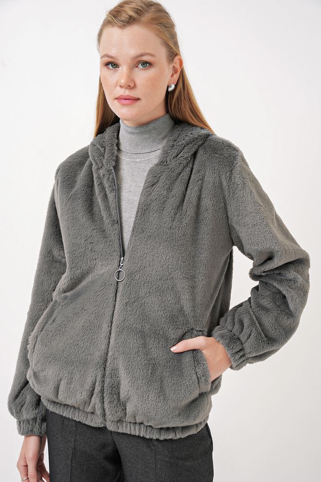 Bigdart Veste À Capuche Doublée De Fourrure Anthracite Vêtements en gros Décontracté