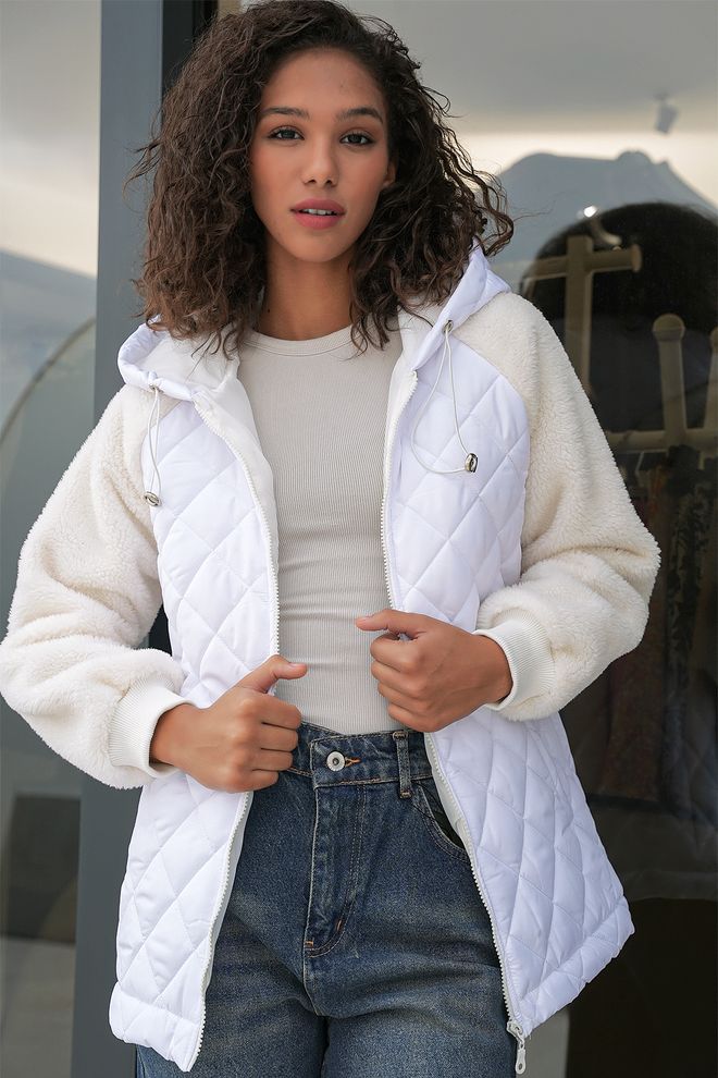 Bigdart Plush Quilted Sleeves Coat White Wholesale Clothing Polyester