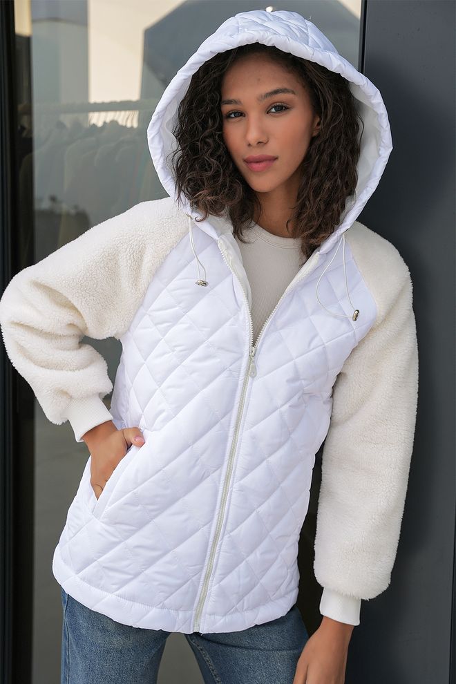 Bigdart Plush Quilted Sleeves Coat White Wholesale Clothing Fall