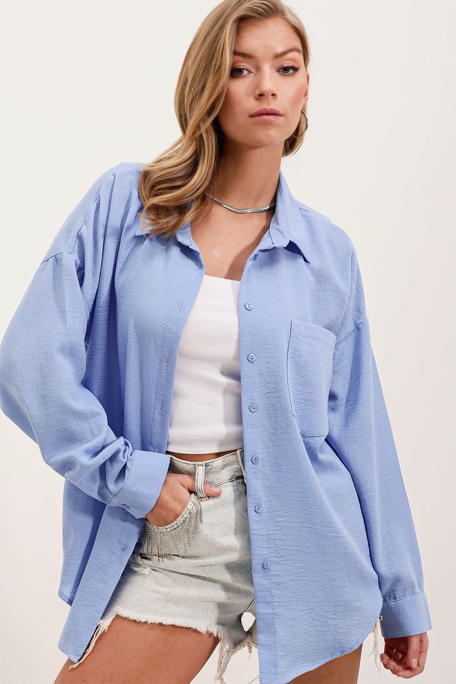 Bigdart Πουκάμισο One Pocket Oversize Μπλε Χονδρικό εμπόριο ενδυμάτων Casual