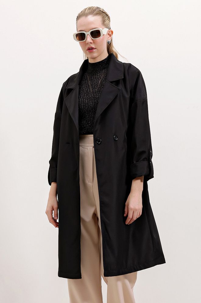 Bigdart Gabardina Forrada Con Cuello De Doble Botonadura Negro Ropa al por mayor Casual