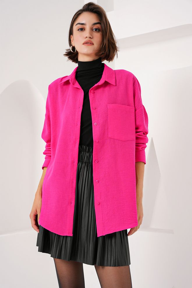 Bigdart Camicia oversize con tasca singola Fucsia Abbigliamento all'ingrosso Casuale