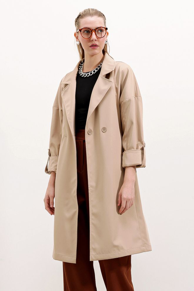 Bigdart Trench Coat Forrado com Gola Dupla Bege Roupas por atacado Casual