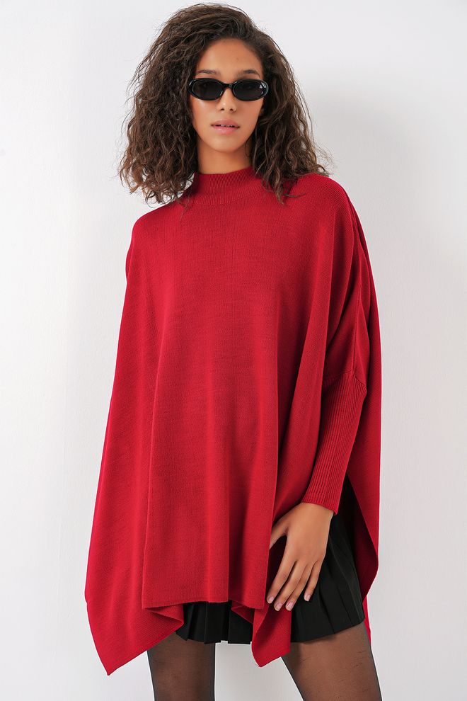 Bigdart Maglione poncho con spacco Rosso Abbigliamento all'ingrosso Compleanno