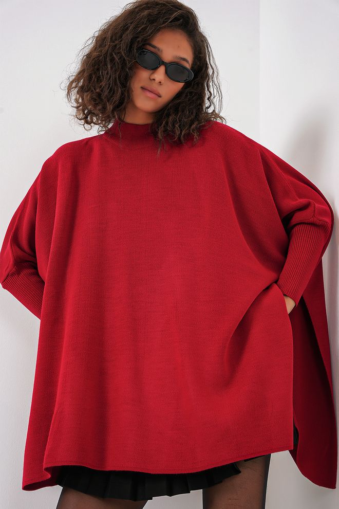 Bigdart Slit Poncho Πουλόβερ Κόκκινο Χονδρικό εμπόριο ενδυμάτων Casual