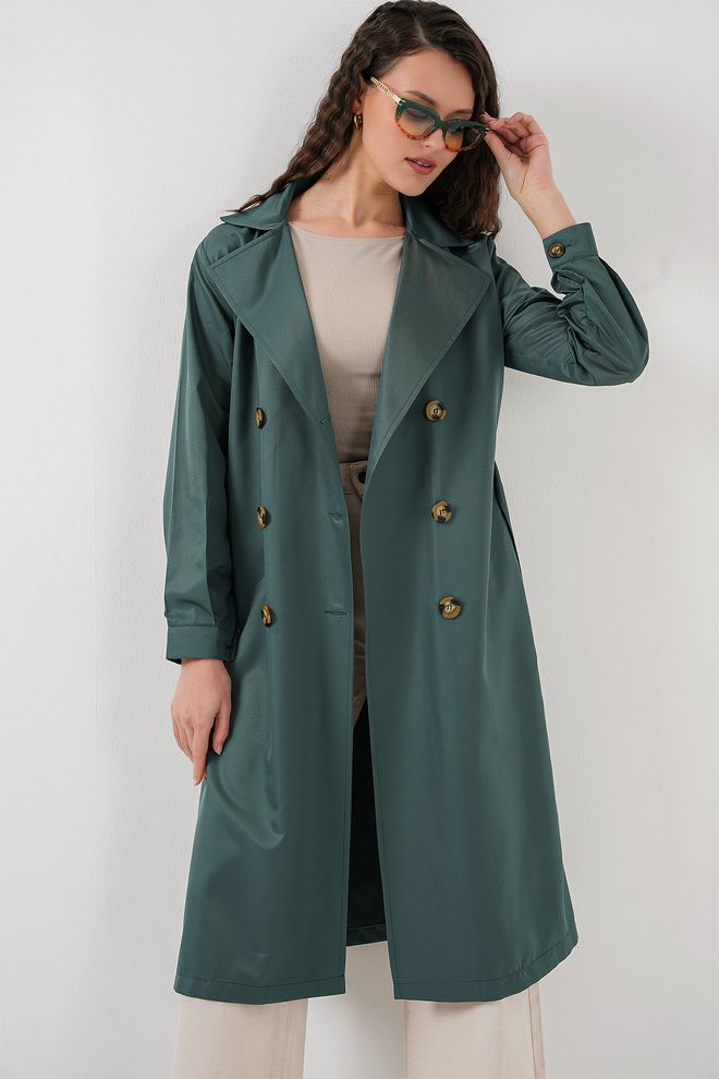 Bigdart Trench coat À Double Col Vert Émeraude Vêtements en gros Décontracté