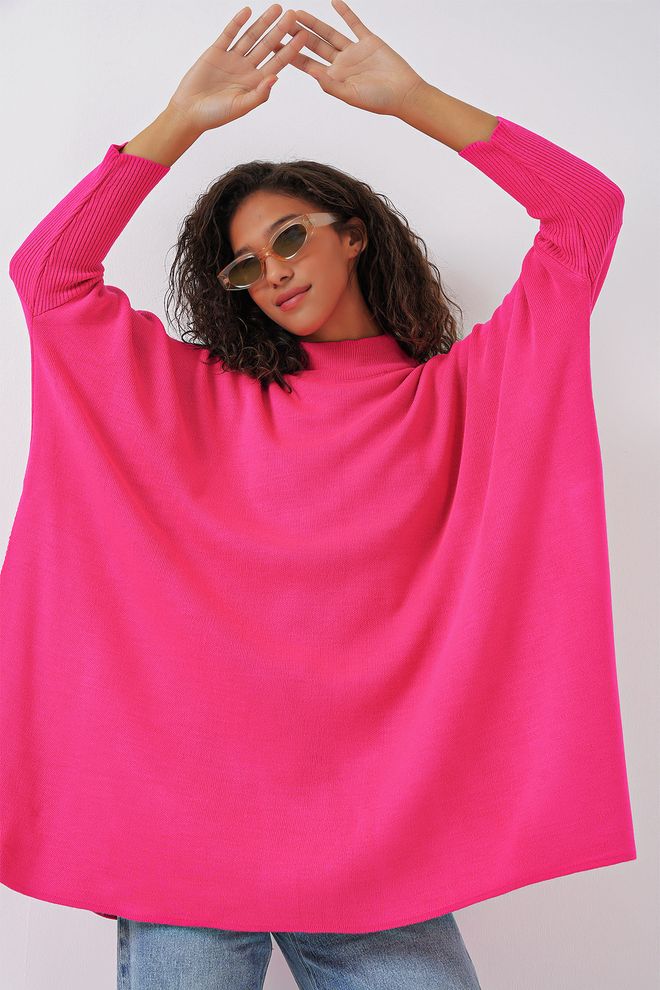 Bigdart Pončo megztinis Fuksijos spalvos Didmeninė prekyba drabužiais Kokteilinė