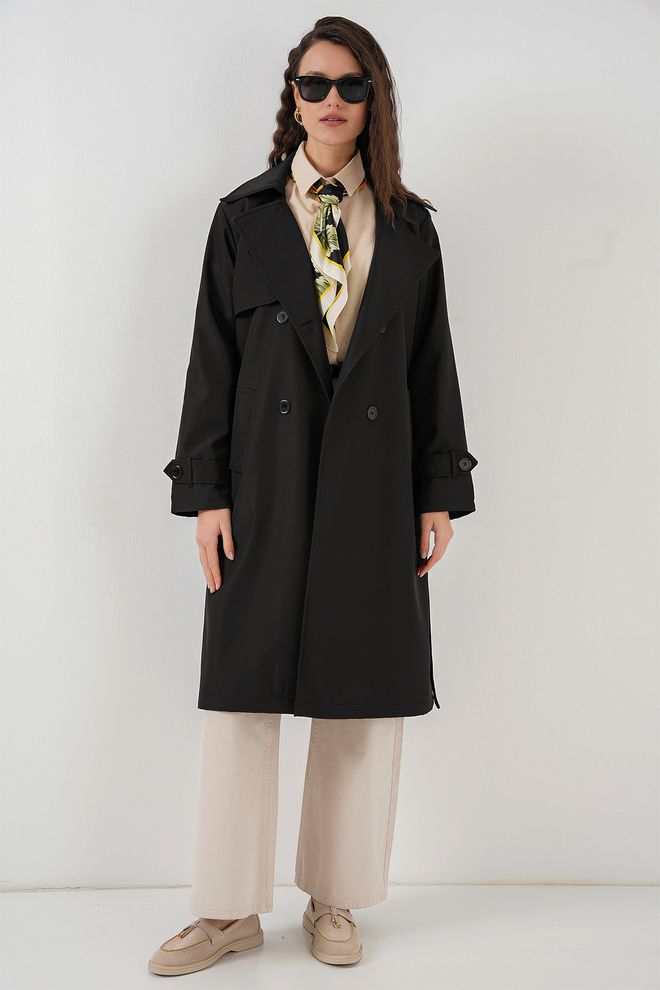 Bigdart Double Breasted Collar Trench Coat Black Wholesale Clothing Polyester