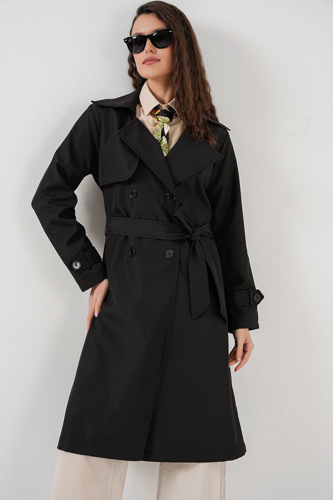 Bigdart Double Breasted Collar Trench Coat Black Wholesale Clothing Casual