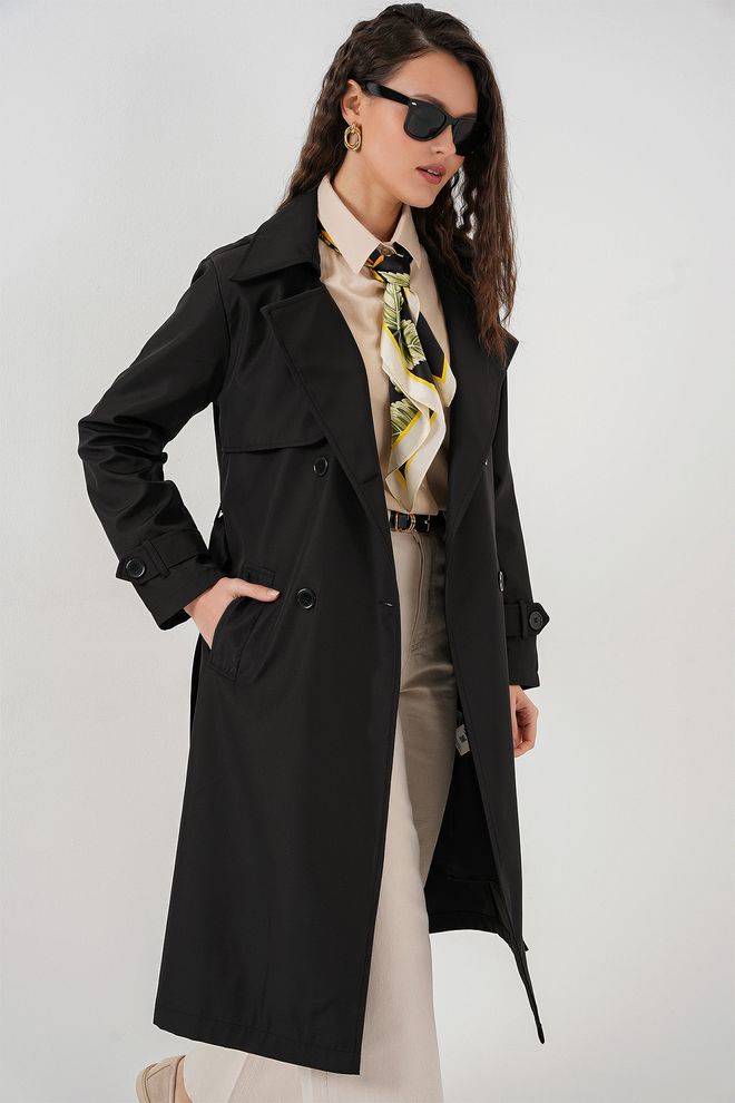 Bigdart Double Breasted Collar Trench Coat Black Wholesale Clothing 2