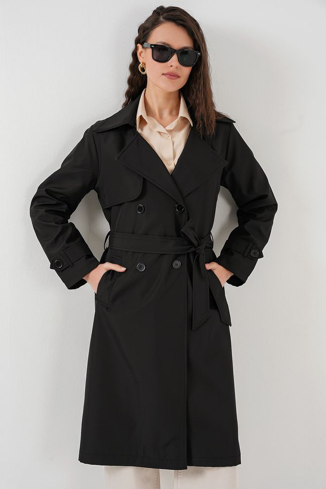 Bigdart Double Breasted Collar Trench Coat Black Wholesale Clothing Fall