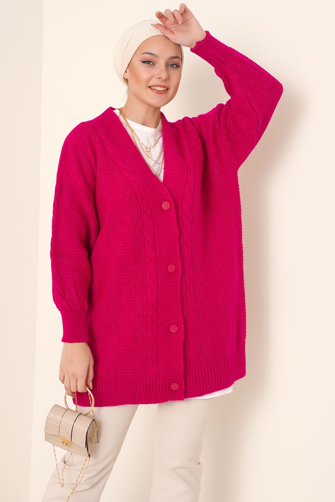 Bigdart Cardigan En Tricot Hijab Rose Foncé Vêtements en gros Décontracté