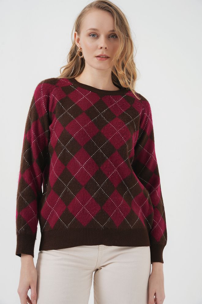 Bigdart Baklava Pattern Knitwear Sweater Brown Wholesale Clothing Casual