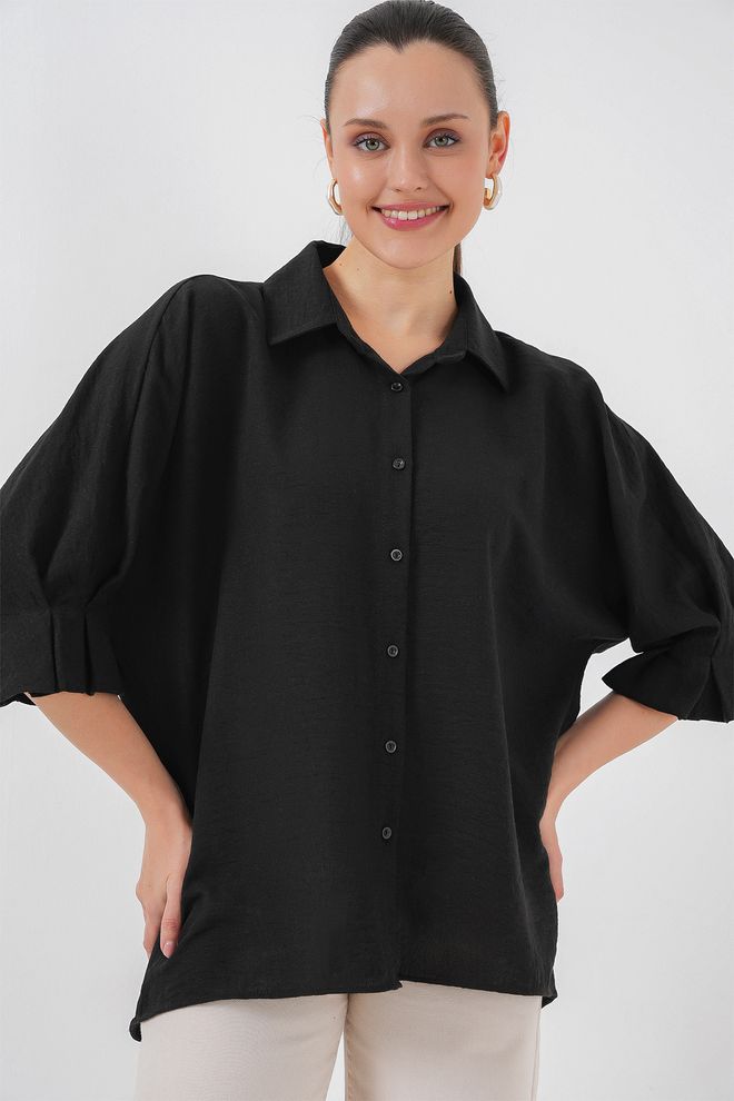 Bigdart Chemise Ayrobin À Lacets Détaillés 20290 Noir Vêtements en gros Décontracté