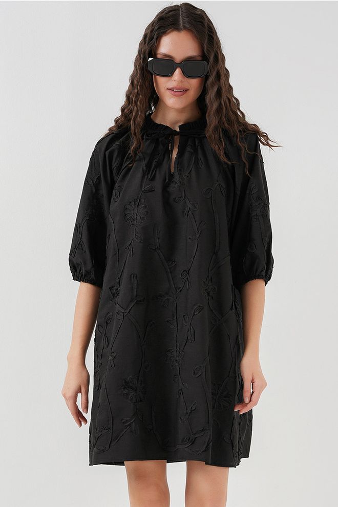Bigdart Короткое Платье С Узором 2528 Черное Оптовая продажа одежды Повседневный