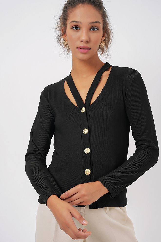 Bigdart Basic Knitted Cardigan With Buttons Black Wholesale Clothing Casual