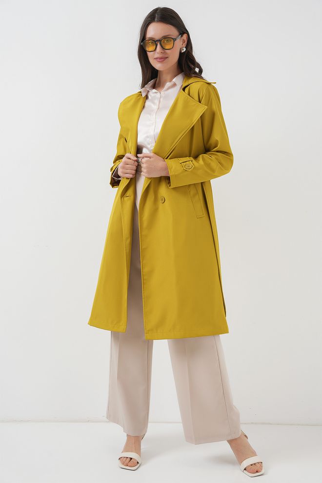 Bigdart Double Breasted Collar Trench Coat Oil Green Wholesale Clothing Polyester