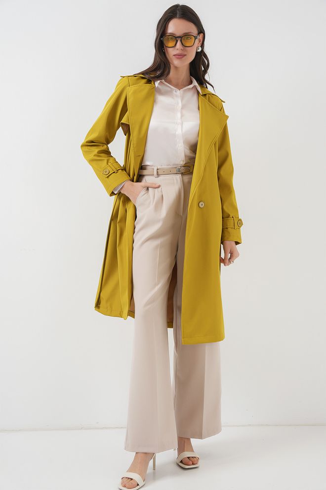 Bigdart Double Breasted Collar Trench Coat Oil Green Wholesale Clothing Fall