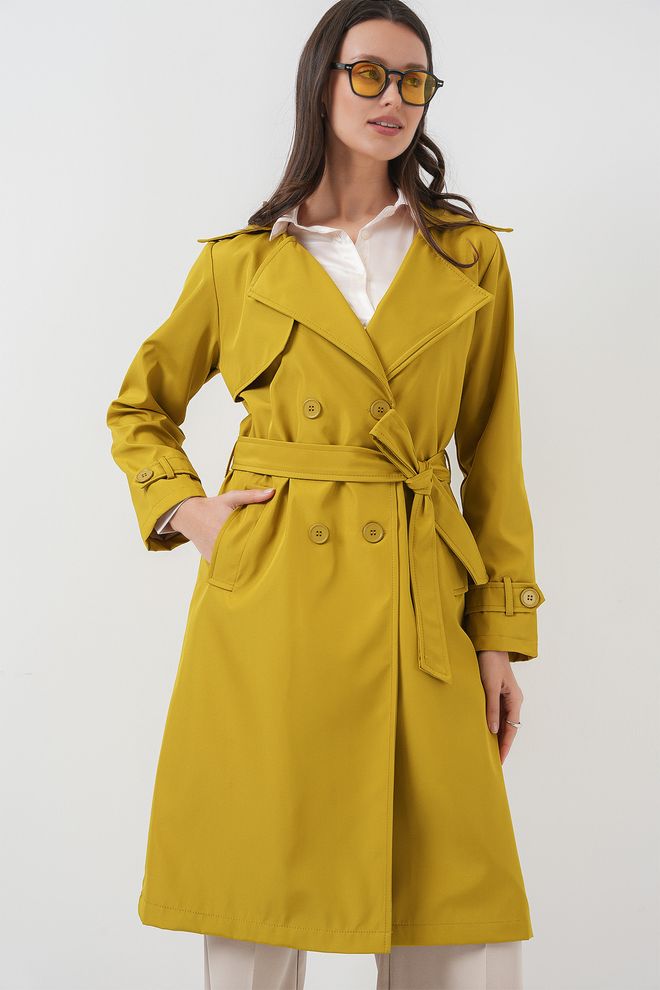 Bigdart Double Breasted Collar Trench Coat Oil Green Wholesale Clothing Formal