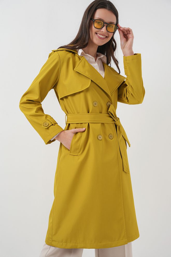 Bigdart Double Breasted Collar Trench Coat Oil Green Wholesale Clothing Casual