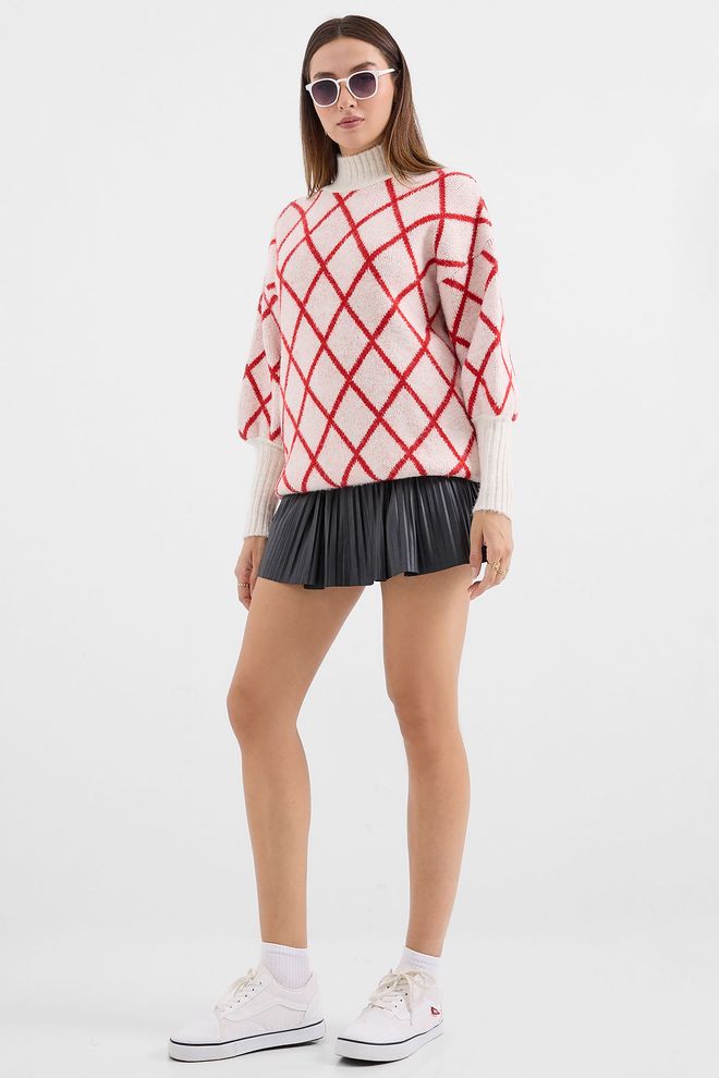 Bigdart Jersey De Punto Extragrande Con Cuello Alto Rojo Ropa al por mayor 3