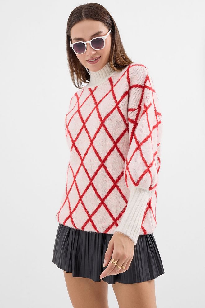 Bigdart Jersey De Punto Extragrande Con Cuello Alto Rojo Ropa al por mayor 2