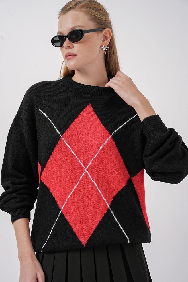 Bigdart Suéter De Malha De Grandes Dimensões Com Estampa De Baklava Preto Roupas por atacado Aniversário