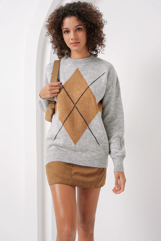 Bigdart Suéter De Malha De Grandes Dimensões Com Estampa De Baklava Cinza Roupas por atacado Aniversário