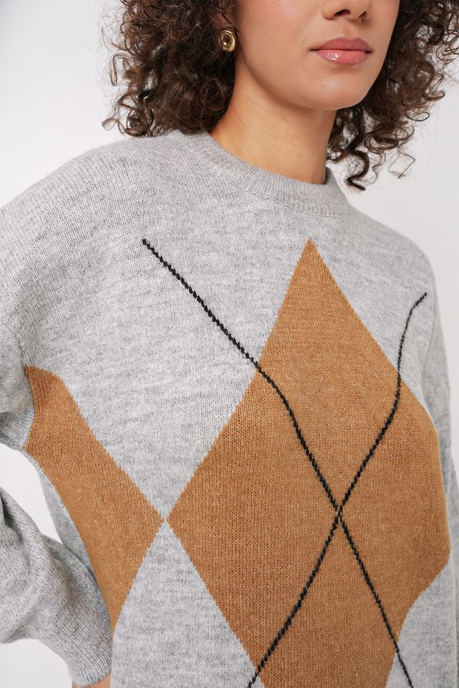 Bigdart Suéter De Malha De Grandes Dimensões Com Estampa De Baklava Cinza Roupas por atacado Outono
