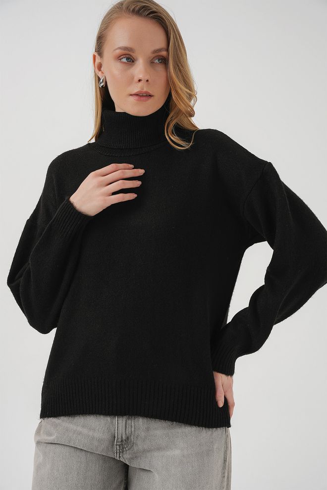 Bigdart Women's Turtleneck Oversize Knitwear Sweater Black Wholesale Clothing Formal