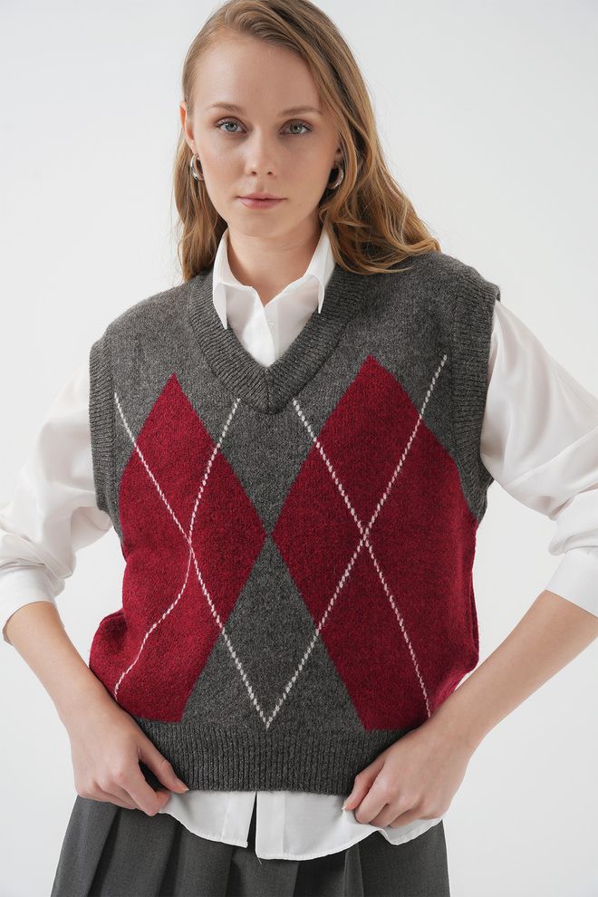 Bigdart V Neck Knitted Sweater V Anthracite Wholesale Clothing Casual