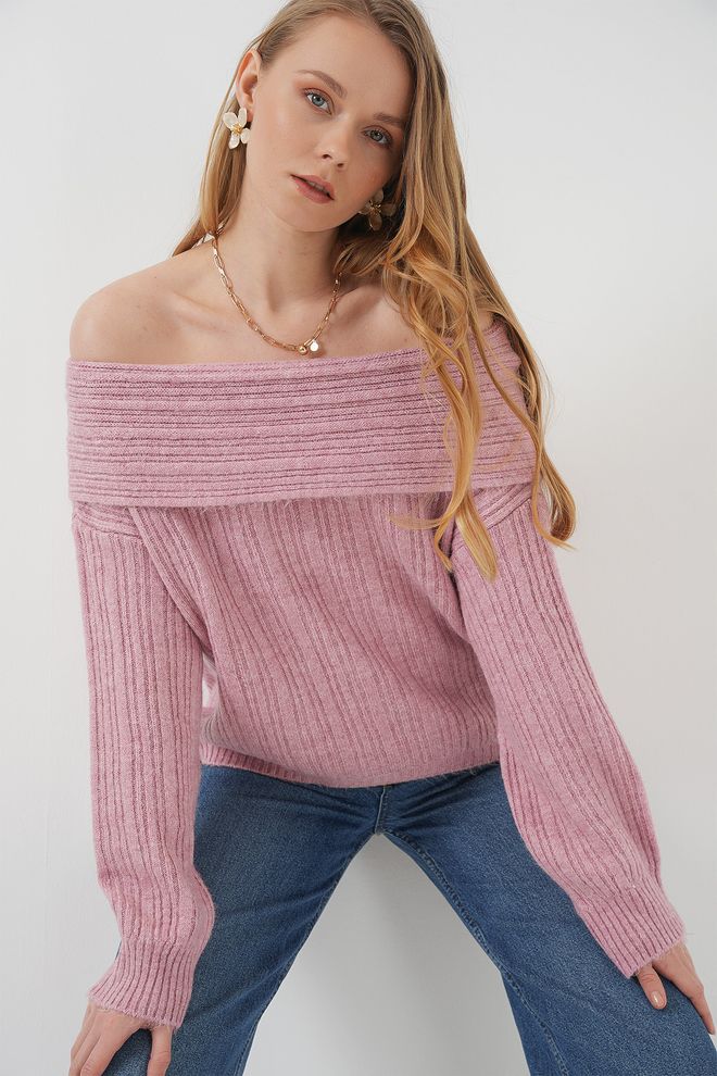 Bigdart Women's Open Shoulder Oversize Knitwear Sweater Powder Wholesale Clothing Elegant