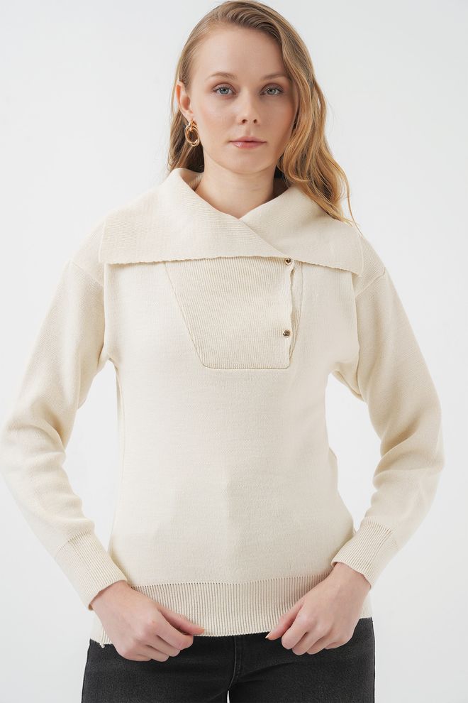 Bigdart Wide Collar Knitwear Sweater Cream Wholesale Clothing Casual